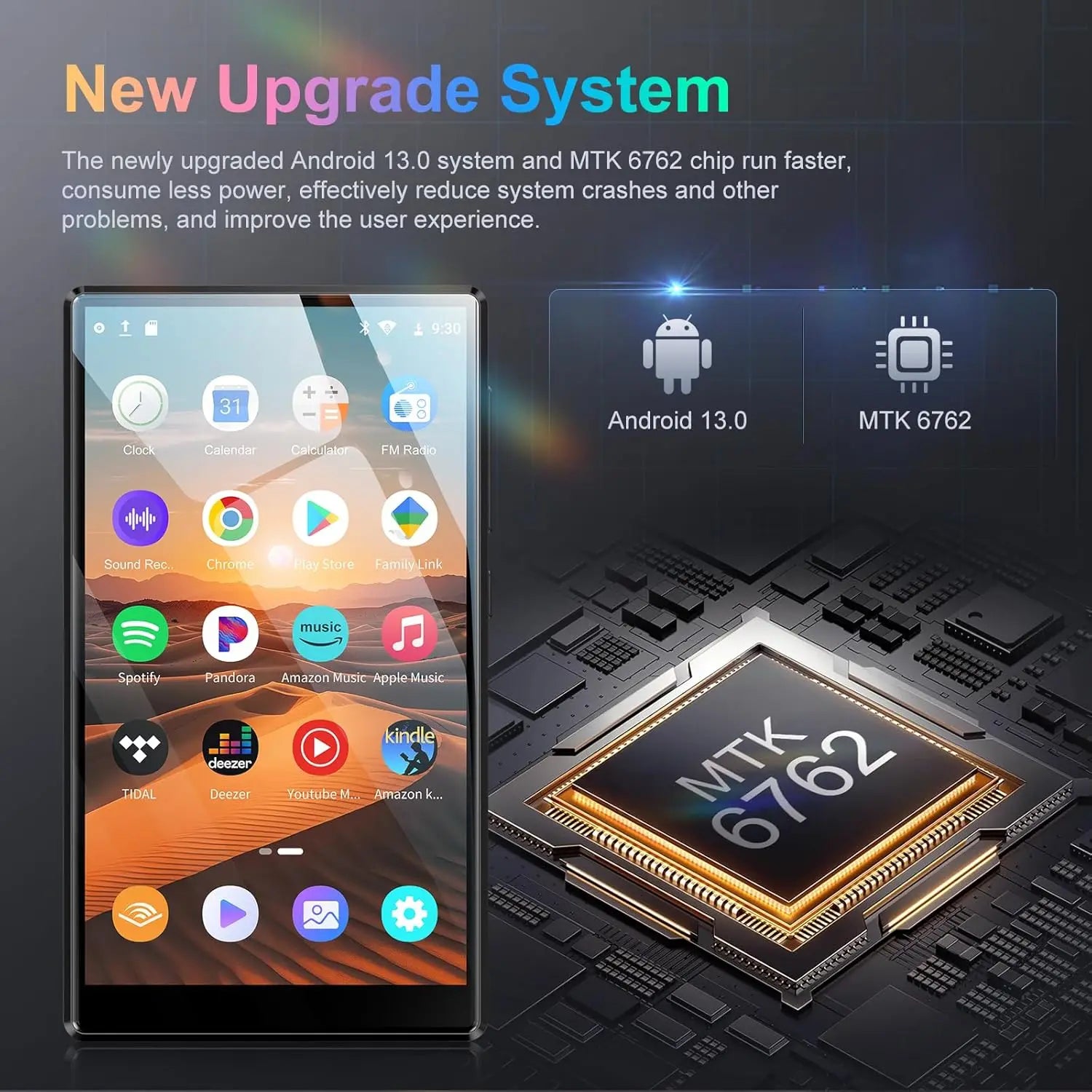 Lecteur MP3/MP4 1080P Android 13.0 4,7 pouces 96 Go (64 Go+32 Go) avec Bluetooth et Wi-Fi, jusqu'à 1 To Camara Shopping Lecteur MP3/MP4 1080P Android 13.0 4,7 pouces 96 Go (64 Go+32 Go) avec Bluetooth et Wi-Fi, jusqu'à 1 To