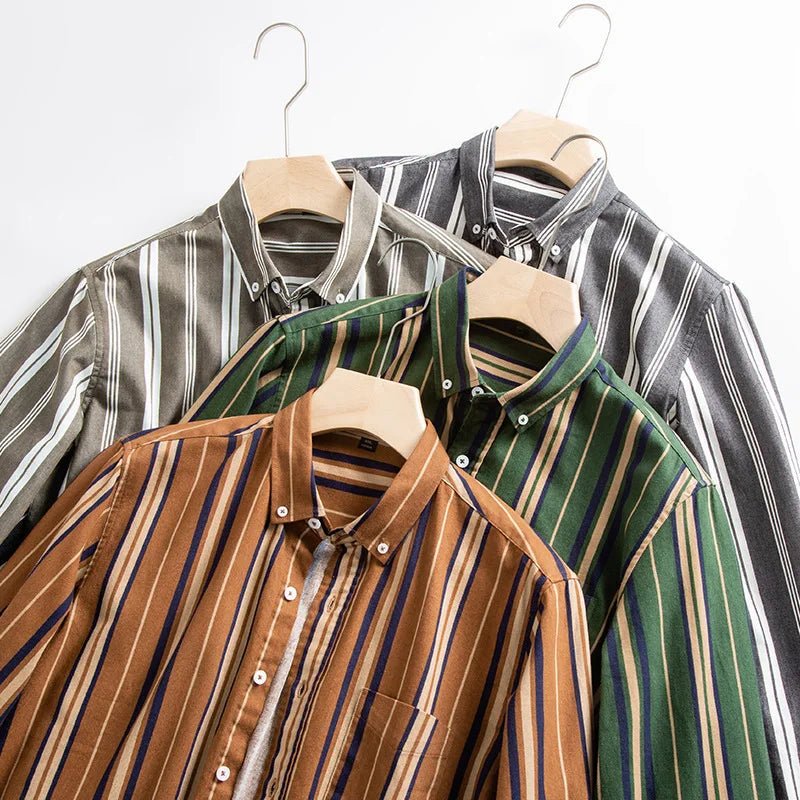 Chemises décontractées à manches longues pour hommes, coupe cintrée, uni, 100% coton, hauts à carreaux rayés, doux, styliste, mode, tendances coréennes, vêtements - Camara ShoppingChemises décontractées à manches longues pour hommes, coupe cintrée, uni, 100% coton, hauts à carreaux rayés, doux, styliste, mode, tendances coréennes, vêtements