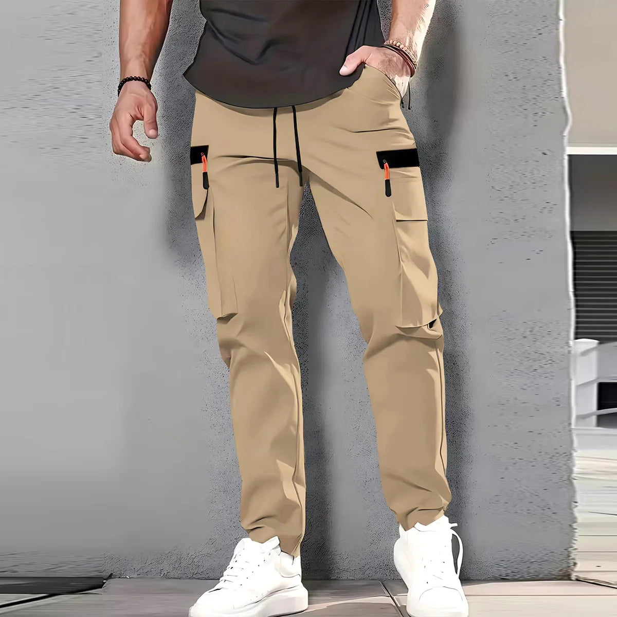 Pantalon cargo pour homme, nouvelle collection printemps/été, multi-poches, séchage rapide, coupe droite, tissu imperméable avec cordon de serrage Camara Shopping Pantalon cargo pour homme, nouvelle collection printemps/été, multi-poches, séchage rapide, coupe droite, tissu imperméable avec cordon de serrage