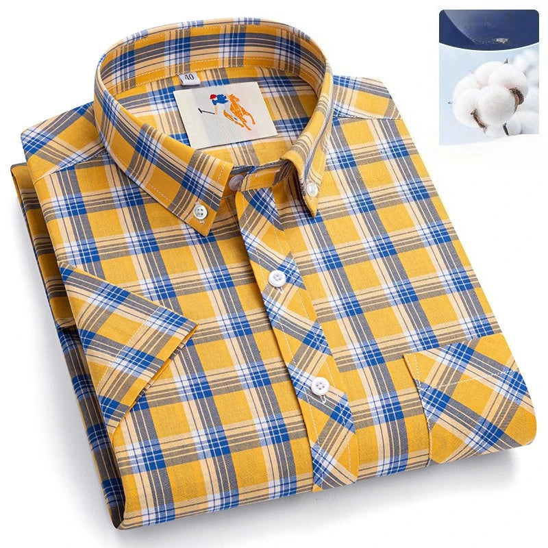 Chemises d'été fines à manches courtes 100 % coton pour hommes, grandes tailles 9XL, coupe ajustée, formelles et décontractées, unies, douces, à carreaux, style hawaïen Camara Shopping Chemises d'été fines à manches courtes 100 % coton pour hommes, grandes tailles 9XL, coupe ajustée, formelles et décontractées, unies, douces, à carreaux, style hawaïen