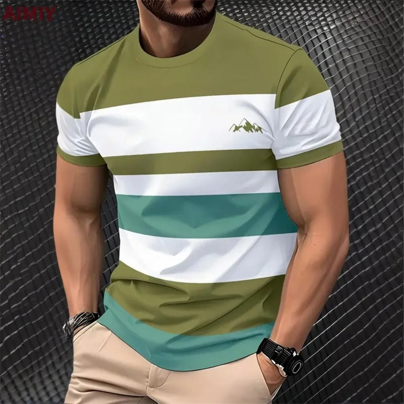 Summer Short Sleeve Match Color T Shirt For Men Fashion Round Neck Oversized Striped Tshirts Clothes Men's Outdoor Tee Shirt Camara Shopping Summer Short Sleeve Match Color T Shirt For Men Fashion Round Neck Oversized Striped Tshirts Clothes Men's Outdoor Tee Shirt