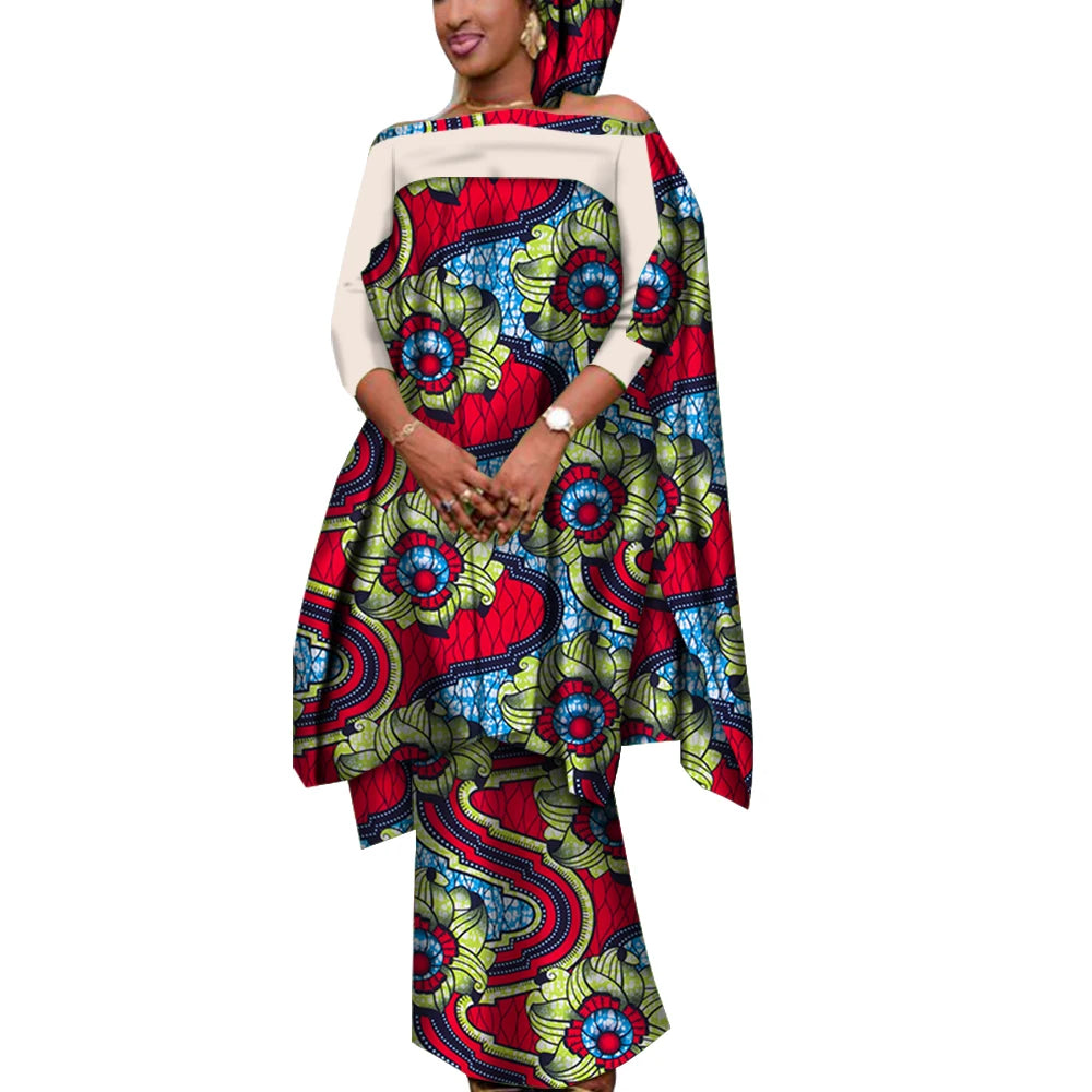 Ensemble 3 pièces de tenues africaines pour femmes, chemisier et jupes décontractés avec foulard, vêtements africains pour femmes Bazin Riche WY7946 Camara Shopping Ensemble 3 pièces de tenues africaines pour femmes, chemisier et jupes décontractés avec foulard, vêtements africains pour femmes Bazin Riche WY7946