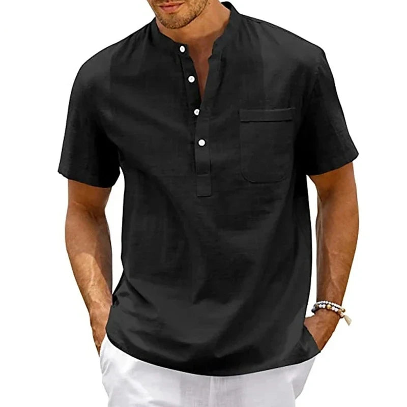 Polo d'été décontracté pour hommes, coupe cintrée, couleur unie, bouton respirant, haut à manches courtes, T-shirt rafraîchissant et confortable Camara Shopping Polo d'été décontracté pour hommes, coupe cintrée, couleur unie, bouton respirant, haut à manches courtes, T-shirt rafraîchissant et confortable