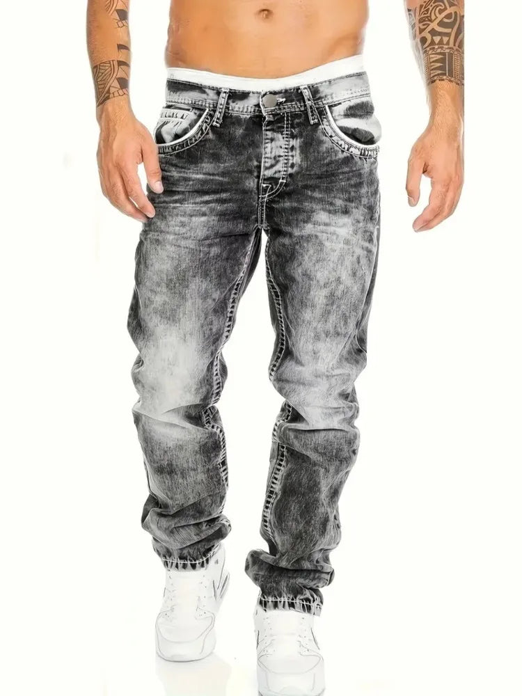 Jean européen et américain pour hommes, pantalon élastique Slim, à la mode, Vintage, lavage, Denim, Streetwear, nouvelle collection automne Camara Shopping Jean européen et américain pour hommes, pantalon élastique Slim, à la mode, Vintage, lavage, Denim, Streetwear, nouvelle collection automne