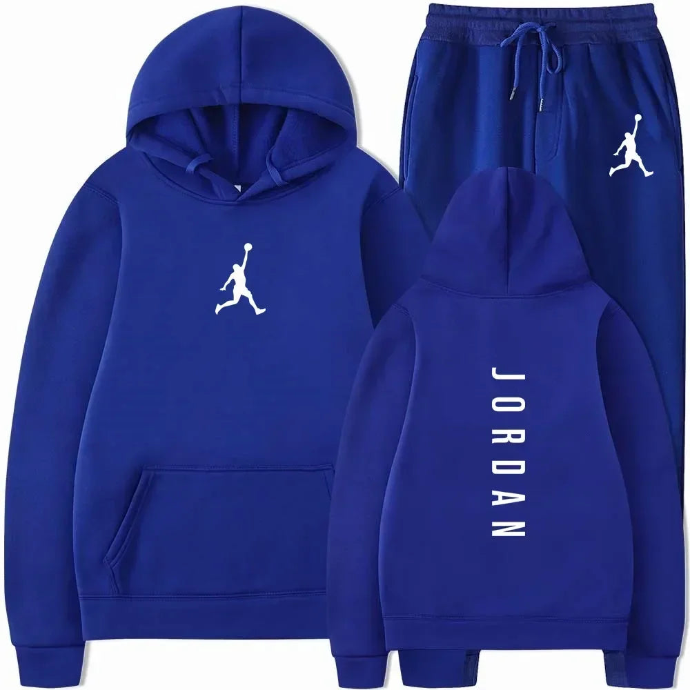 Ensemble de sport décontracté pour hommes et femmes, collection Printemps-Automne 2026, idéal pour le basketball et le fitness en extérieur, comprenant un sweat à capuche tendance et un pantalon de survêtement à revers
