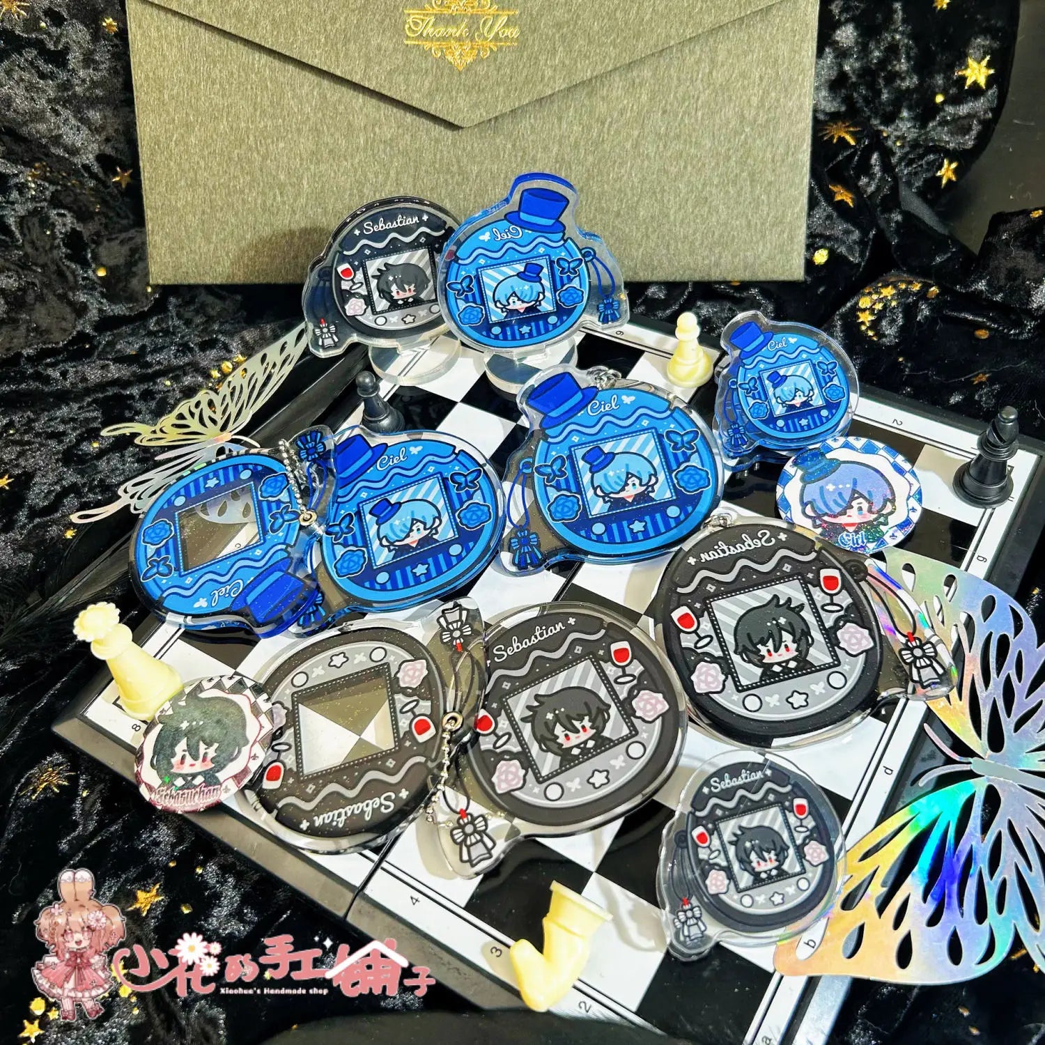 Porte-clés de majordome noir pour femmes et hommes, en acrylique, Ciel Phantomhive, pendentif, accessoires d'ornement, cadeau pour ami