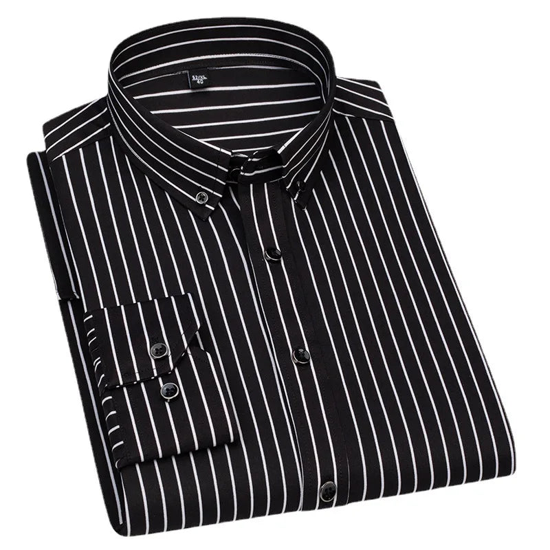 Chemise à manches longues pour hommes, décontractée, à rayures, sans repassage, de haute qualité, slim, confortable, respirante, haut tendance, printemps et été - Camara ShoppingChemise à manches longues pour hommes, décontractée, à rayures, sans repassage, de haute qualité, slim, confortable, respirante, haut tendance, printemps et été