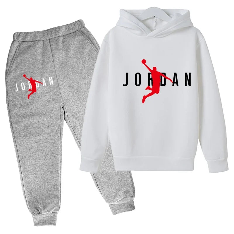 Nouvel ensemble de sport de marque à la mode pour enfants : sweat à capuche et pantalon (3-12 ans) - Motif lettres de basketball