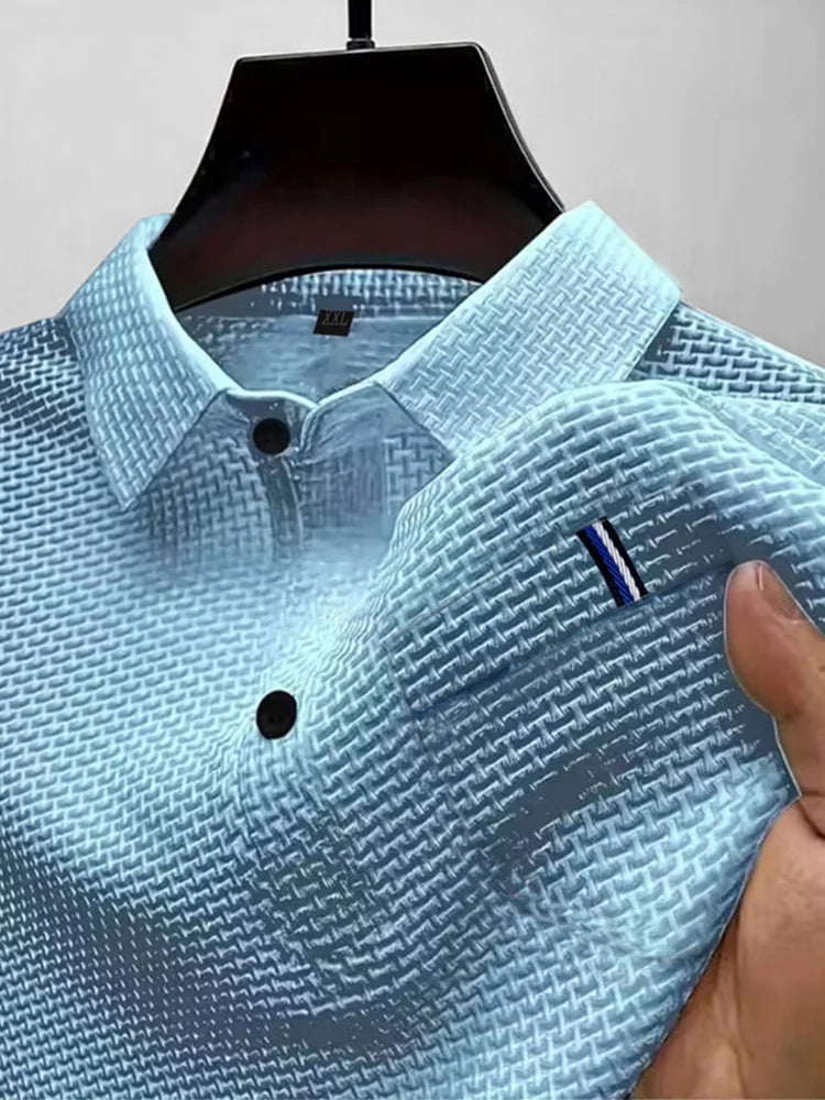 POLO d'été à revers en soie glacée pour hommes, T-shirt à manches courtes avec poches, haut pour hommes Camara Shopping POLO d'été à revers en soie glacée pour hommes, T-shirt à manches courtes avec poches, haut pour hommes