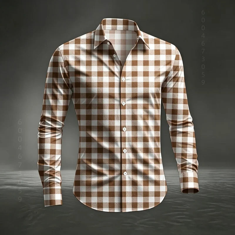 Chemise à carreaux classique pour homme 2026, imprimé écossais, coupe ajustée, col et manches longues, haut pour homme, tissu confortable XS-6XL Camara Shopping Chemise à carreaux classique pour homme 2026, imprimé écossais, coupe ajustée, col et manches longues, haut pour homme, tissu confortable XS-6XL