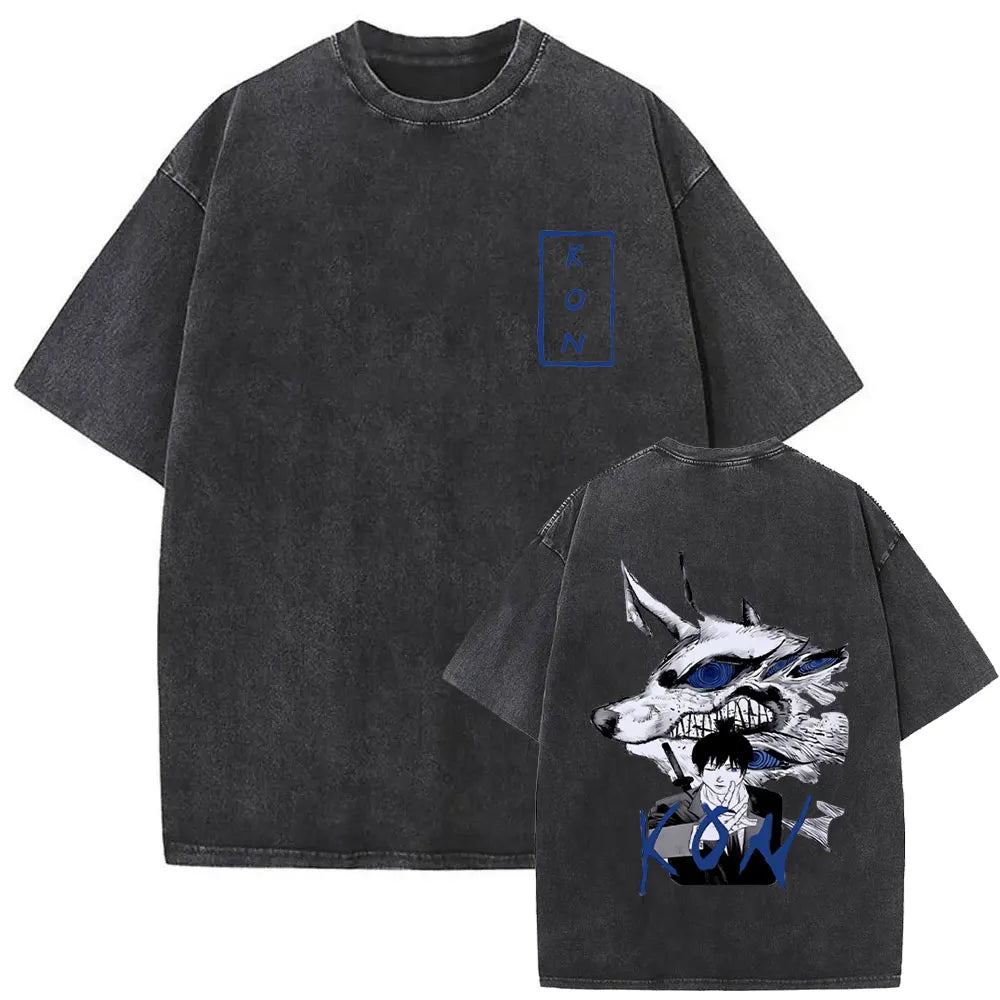 Anime tronçonneuse homme Vintage lavé T-shirt Hayakawa Aki invocation Kon Fox diable graphique T-shirts hommes femmes décontracté mode T-shirts Camara Shopping Anime tronçonneuse homme Vintage lavé T-shirt Hayakawa Aki invocation Kon Fox diable graphique T-shirts hommes femmes décontracté mode T-shirts