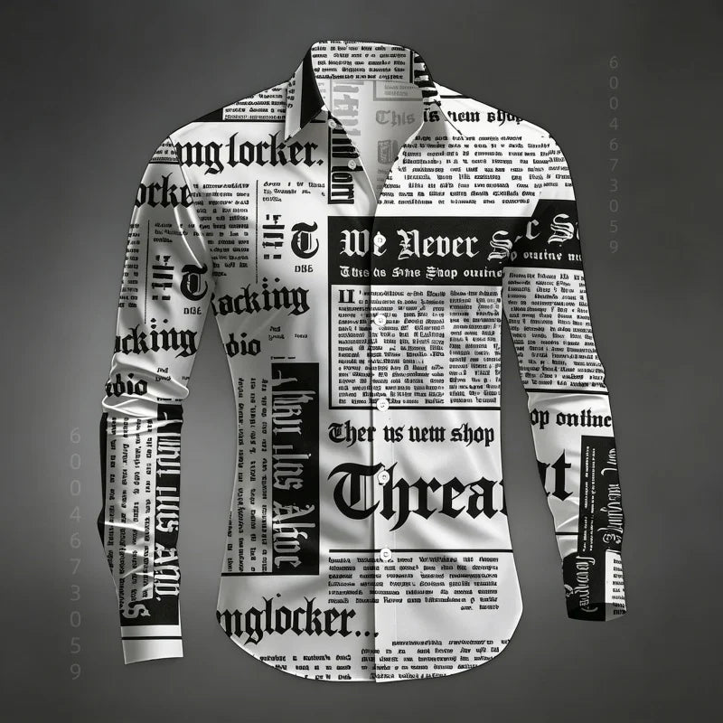 Chemise Homme à Manches Longues Imprimé Lettres de Journal Style Rétro Décontracté Boutonnage Simple Tendance Streetwear Haut pour Homme XS-6XL Camara Shopping Chemise Homme à Manches Longues Imprimé Lettres de Journal Style Rétro Décontracté Boutonnage Simple Tendance Streetwear Haut pour Homme XS-6XL