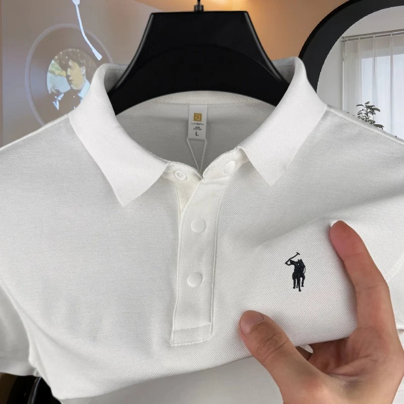 Polo homme 100 % coton pur de marque haut de gamme, manches courtes, broderie poney, collection été 2026, style luxe, haut de golf, t-shirt décontracté Camara Shopping Polo homme 100 % coton pur de marque haut de gamme, manches courtes, broderie poney, collection été 2026, style luxe, haut de golf, t-shirt décontracté