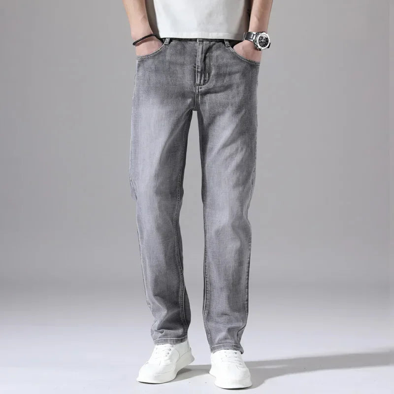 Jean en coton stretch 2026 pour homme, coupe droite, léger, gris, décontracté, printemps-été, neuf Camara Shopping Jean en coton stretch 2026 pour homme, coupe droite, léger, gris, décontracté, printemps-été, neuf