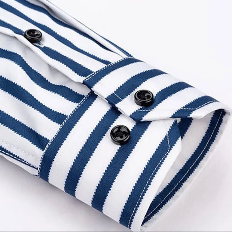 Chemise à manches longues pour hommes, décontractée, à rayures, sans repassage, de haute qualité, slim, confortable, respirante, haut tendance, printemps et été - Camara ShoppingChemise à manches longues pour hommes, décontractée, à rayures, sans repassage, de haute qualité, slim, confortable, respirante, haut tendance, printemps et été