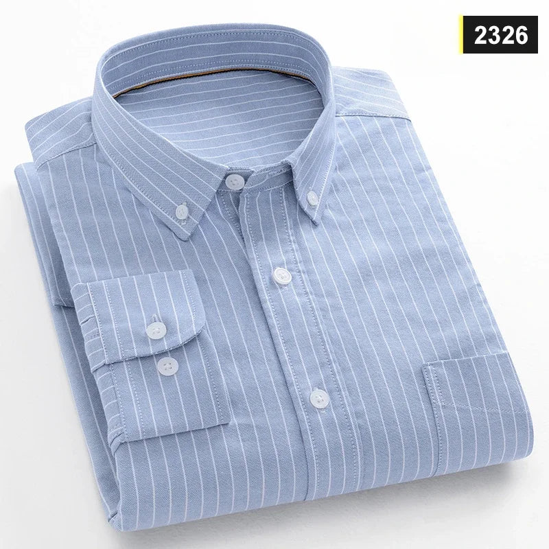 Chemises décontractées à manches longues pour hommes, coupe cintrée, uni, 100% coton, hauts à carreaux rayés, doux, styliste, mode, tendances coréennes, vêtements Camara Shopping Chemises décontractées à manches longues pour hommes, coupe cintrée, uni, 100% coton, hauts à carreaux rayés, doux, styliste, mode, tendances coréennes, vêtements