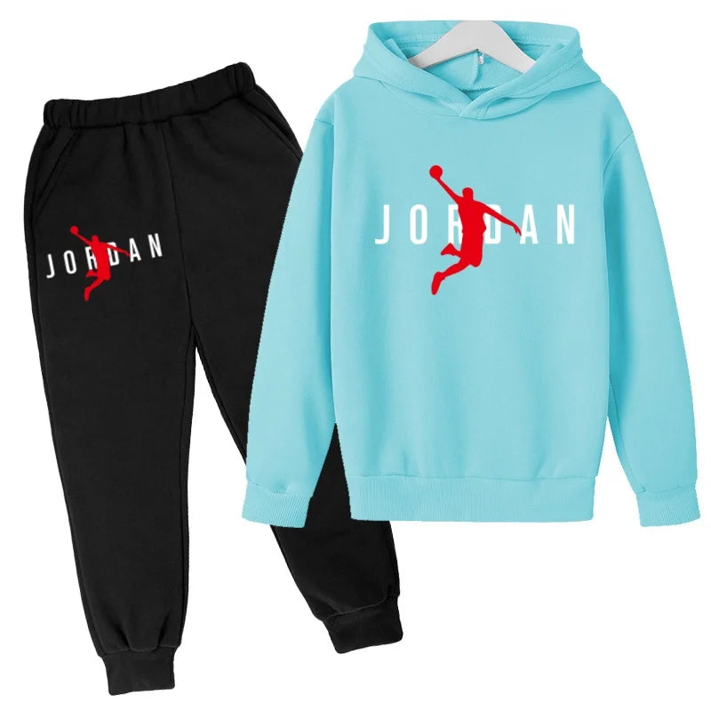 Nouvel ensemble de sport de marque à la mode pour enfants : sweat à capuche et pantalon (3-12 ans) - Motif lettres de basketball