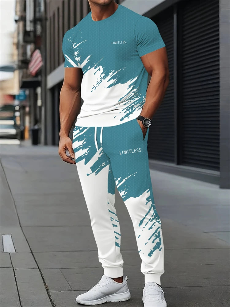 Ensemble deux pièces pour hommes, lettres imprimées, décontracté, col rond, manches courtes, cordon de serrage, pantalon Long, grande taille, tenue ample, nouvelle collection Camara Shopping Ensemble deux pièces pour hommes, lettres imprimées, décontracté, col rond, manches courtes, cordon de serrage, pantalon Long, grande taille, tenue ample, nouvelle collection