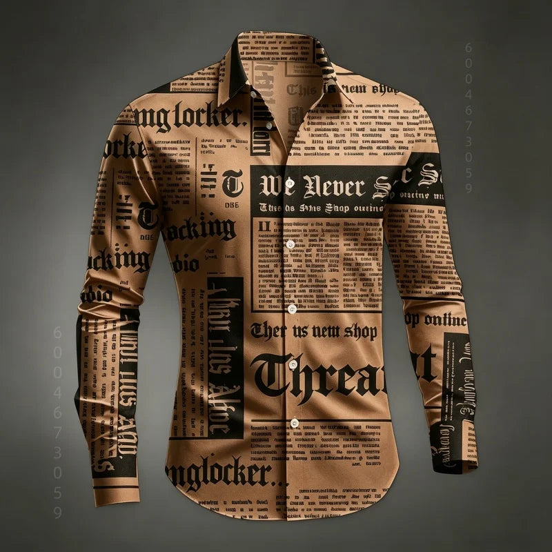 Chemise Homme à Manches Longues Imprimé Lettres de Journal Style Rétro Décontracté Boutonnage Simple Tendance Streetwear Haut pour Homme XS-6XL Camara Shopping Chemise Homme à Manches Longues Imprimé Lettres de Journal Style Rétro Décontracté Boutonnage Simple Tendance Streetwear Haut pour Homme XS-6XL