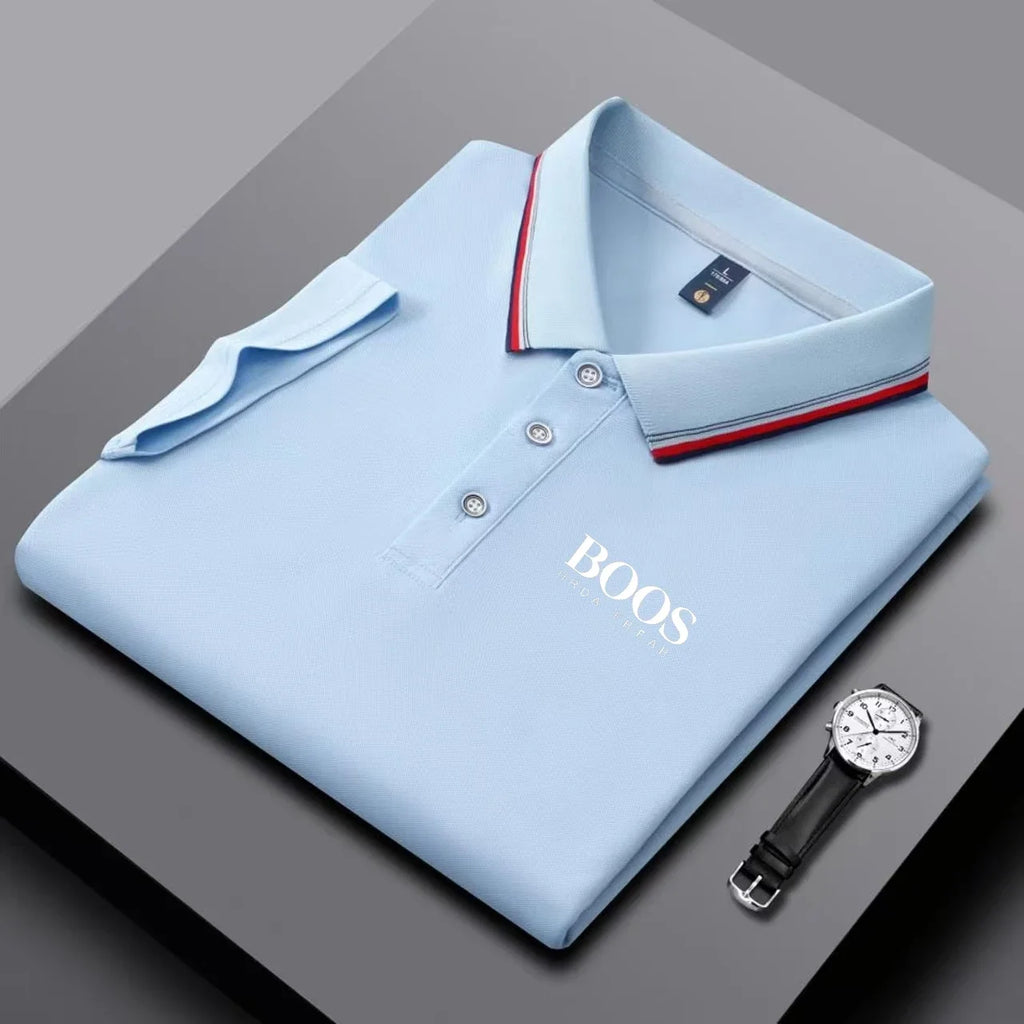Polo homme business casual à col rayé et imprimé lettres, tissu respirant à manches courtes, matière confortable Camara Shopping Polo homme business casual à col rayé et imprimé lettres, tissu respirant à manches courtes, matière confortable