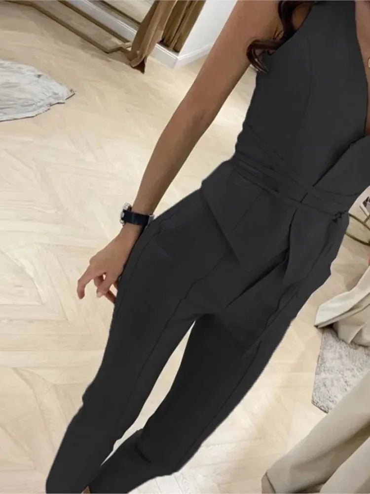 Ensemble 2 pièces pour femme, gilet sexy, pantalon à petites jambes, mode femme élégante, sangle de taille, vernis document solide, été, nouveau, 2023 Camara Shopping Ensemble 2 pièces pour femme, gilet sexy, pantalon à petites jambes, mode femme élégante, sangle de taille, vernis document solide, été, nouveau, 2023