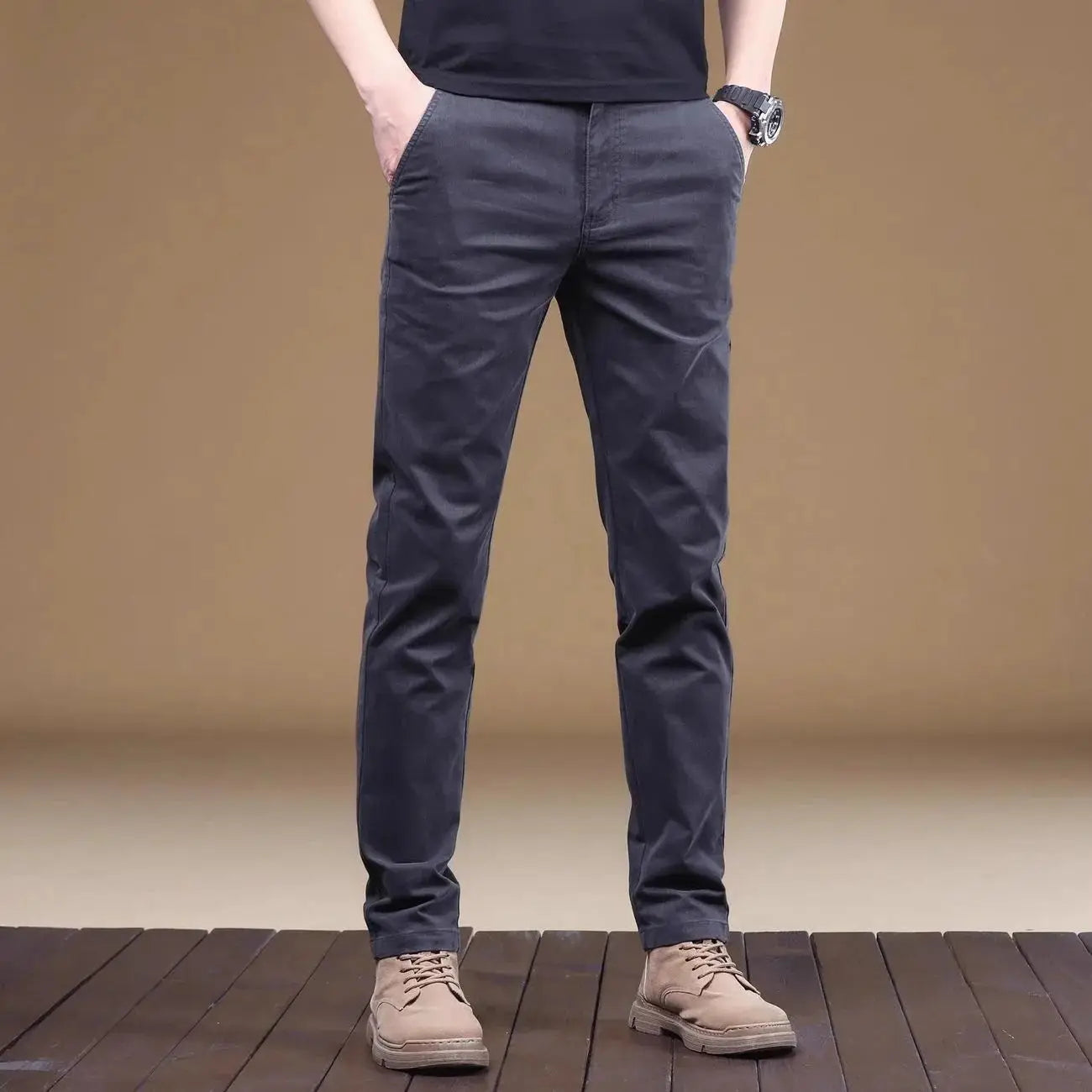 Pantalon décontracté homme été 2026 en coton fin, tendance, polyvalent, élastique, léger, pour le travail ou formel, coupe slim droite Camara Shopping Pantalon décontracté homme été 2026 en coton fin, tendance, polyvalent, élastique, léger, pour le travail ou formel, coupe slim droite