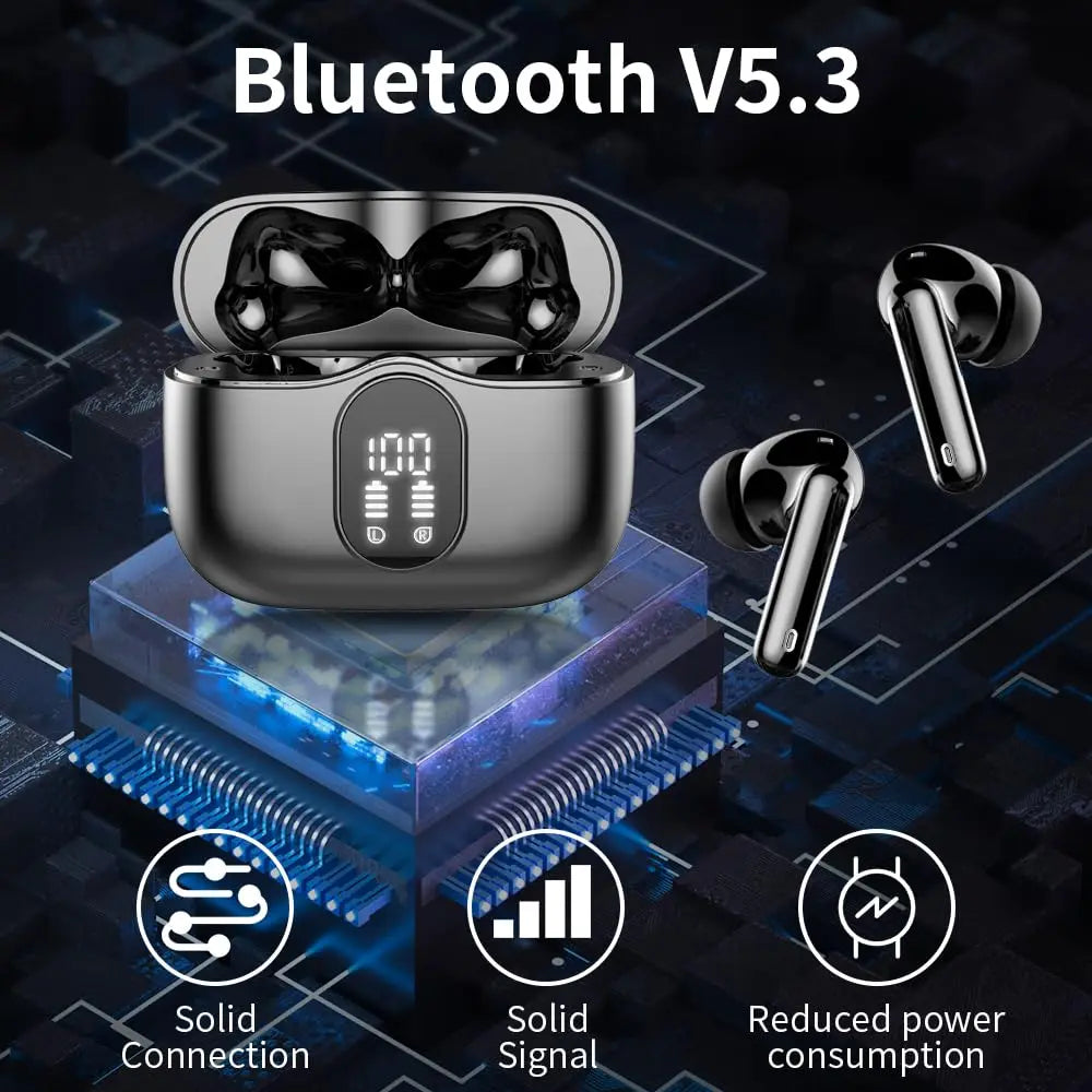 Écouteurs sans fil avec Bluetooth 5.3, écouteurs intra-auriculaires avec 4 micros ENC et 36 heures de lecture, affichage LED inclus Camara Shopping Écouteurs sans fil avec Bluetooth 5.3, écouteurs intra-auriculaires avec 4 micros ENC et 36 heures de lecture, affichage LED inclus