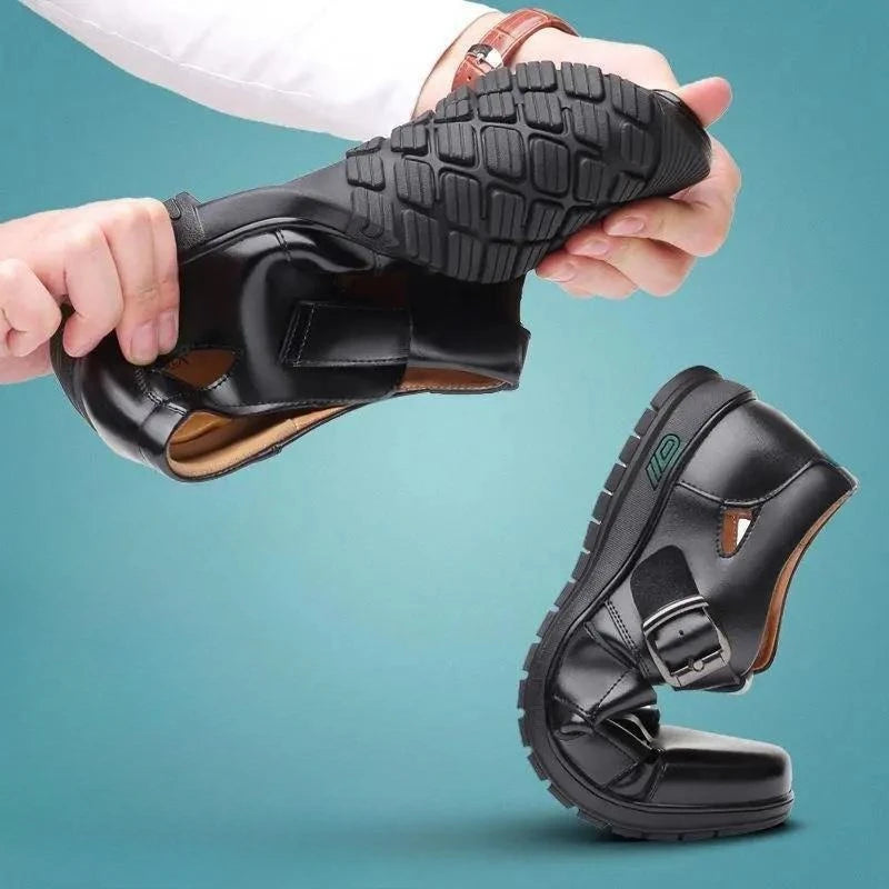 Chaussures en cuir pour hommes, tenue d'affaires décontractée, chaussures simples, semelle souple, antidérapantes, sandales d'été pour vieux papa, noires Camara Shopping Chaussures en cuir pour hommes, tenue d'affaires décontractée, chaussures simples, semelle souple, antidérapantes, sandales d'été pour vieux papa, noires