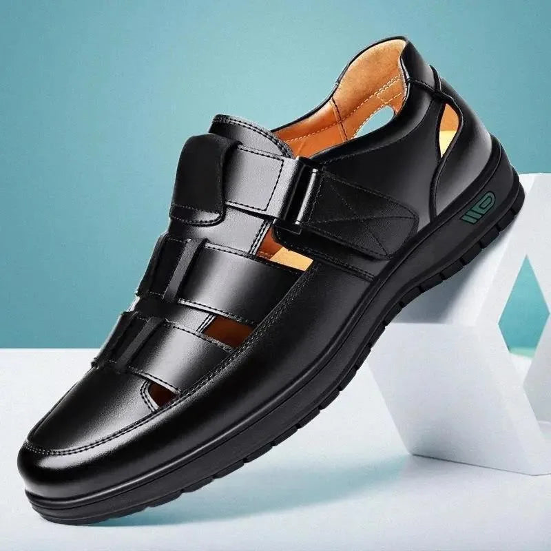 Chaussures en cuir pour hommes, tenue d'affaires décontractée, chaussures simples, semelle souple, antidérapantes, sandales d'été pour vieux papa, noires Camara Shopping Chaussures en cuir pour hommes, tenue d'affaires décontractée, chaussures simples, semelle souple, antidérapantes, sandales d'été pour vieux papa, noires