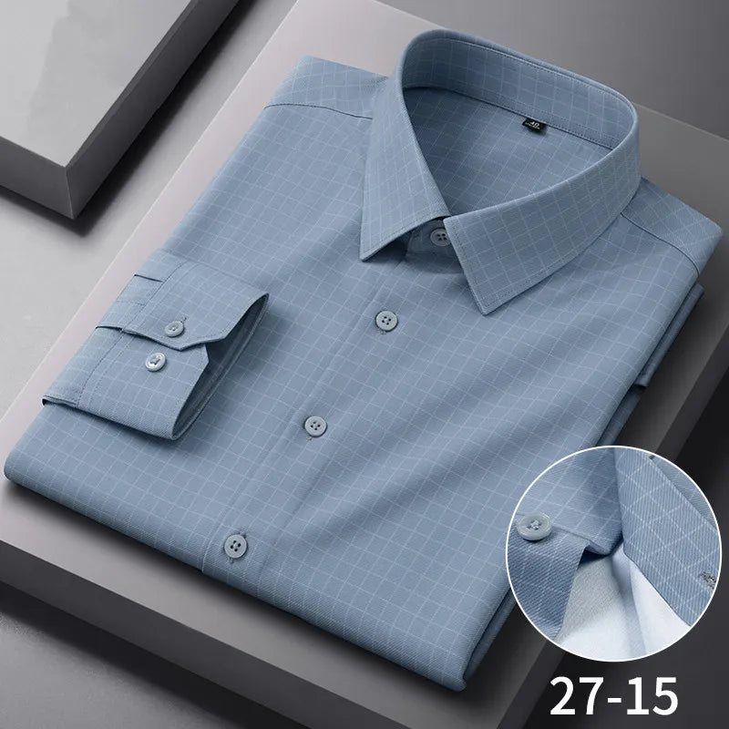 Chemises Anti-rides à rayures à carreaux pour hommes, manches longues, fines, sans repassage, lisses, vêtements quotidiens pour hommes sociaux, nouvelle collection automne printemps Camara Shopping Chemises Anti-rides à rayures à carreaux pour hommes, manches longues, fines, sans repassage, lisses, vêtements quotidiens pour hommes sociaux, nouvelle collection automne printemps