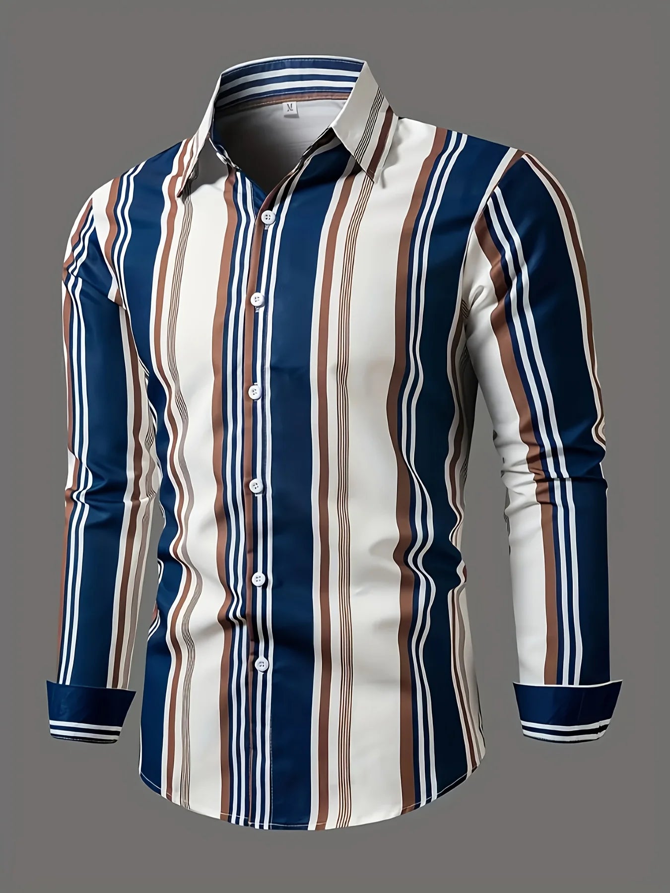 Chemise à manches longues rayée pour homme, coupe classique, couleur unie, polyester, col boutonné, tissu tissé, non extensible - Camara ShoppingChemise à manches longues rayée pour homme, coupe classique, couleur unie, polyester, col boutonné, tissu tissé, non extensible