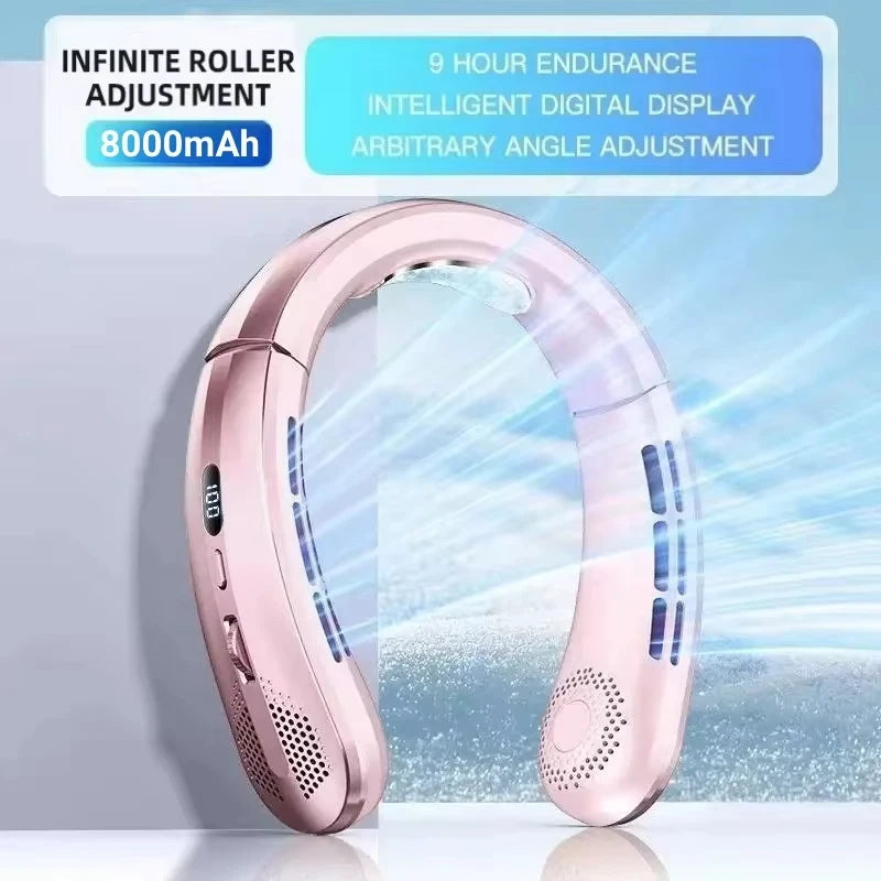 Ventilateur portable à suspendre au cou 8000 mAh, sans pales, rechargeable par USB, silencieux, avec affichage numérique LED, rafraîchisseur d'air mains libres pour la maison et l'extérieur Camara Shopping Ventilateur portable à suspendre au cou 8000 mAh, sans pales, rechargeable par USB, silencieux, avec affichage numérique LED, rafraîchisseur d'air mains libres pour la maison et l'extérieur