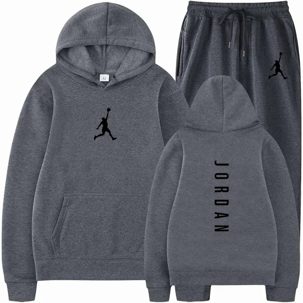 Ensemble de sport décontracté pour hommes et femmes, collection Printemps-Automne 2026, idéal pour le basketball et le fitness en extérieur, comprenant un sweat à capuche tendance et un pantalon de survêtement à revers
