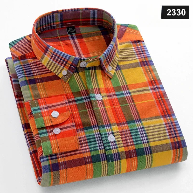 Chemises décontractées à manches longues pour hommes, coupe cintrée, uni, 100% coton, hauts à carreaux rayés, doux, styliste, mode, tendances coréennes, vêtements - Camara ShoppingChemises décontractées à manches longues pour hommes, coupe cintrée, uni, 100% coton, hauts à carreaux rayés, doux, styliste, mode, tendances coréennes, vêtements