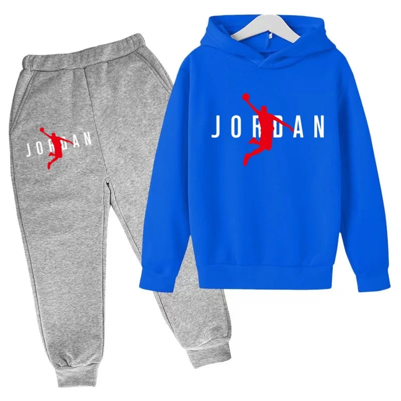 Nouvel ensemble de sport de marque à la mode pour enfants : sweat à capuche et pantalon (3-12 ans) - Motif lettres de basketball
