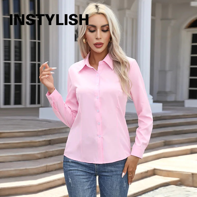 Chemise élégante pour femmes, chemisier en mousseline de soie à boutons, printemps été, décontracté, uni, manches longues, col rabattu, tuniques, chemisier OL, hauts Camara Shopping Chemise élégante pour femmes, chemisier en mousseline de soie à boutons, printemps été, décontracté, uni, manches longues, col rabattu, tuniques, chemisier OL, hauts