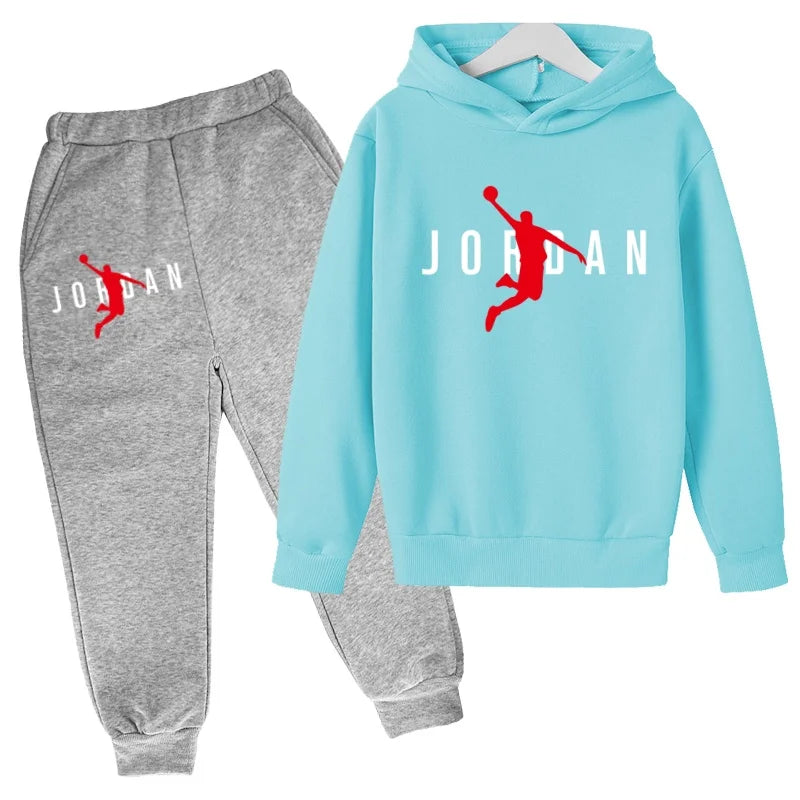 Nouvel ensemble de sport de marque à la mode pour enfants : sweat à capuche et pantalon (3-12 ans) - Motif lettres de basketball