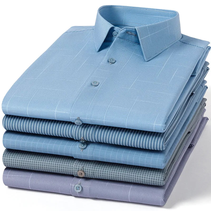 Chemises Anti-rides à rayures à carreaux pour hommes, manches longues, fines, sans repassage, lisses, vêtements quotidiens pour hommes sociaux, nouvelle collection automne printemps Camara Shopping Chemises Anti-rides à rayures à carreaux pour hommes, manches longues, fines, sans repassage, lisses, vêtements quotidiens pour hommes sociaux, nouvelle collection automne printemps