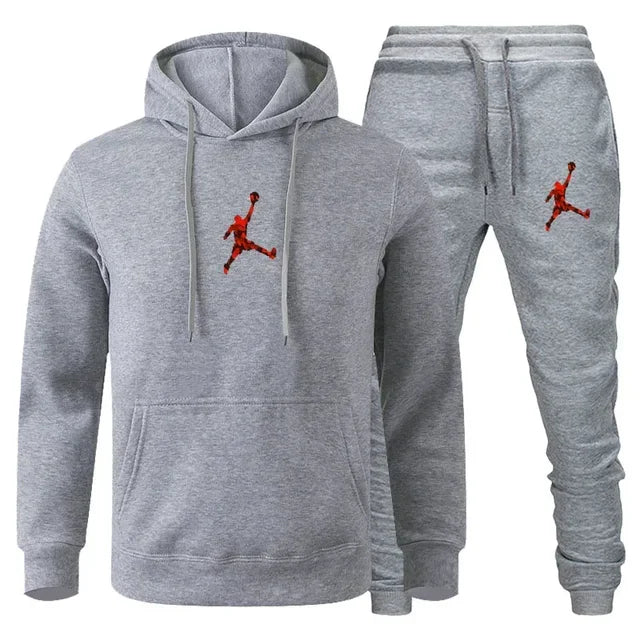Ensemble de survêtement deux pièces imprimé uni, sweat à capuche et pantalon de jogging à revers élastiques, en maille légère, polyvalent, pour homme, streetwear et sportswear d'entraînement
