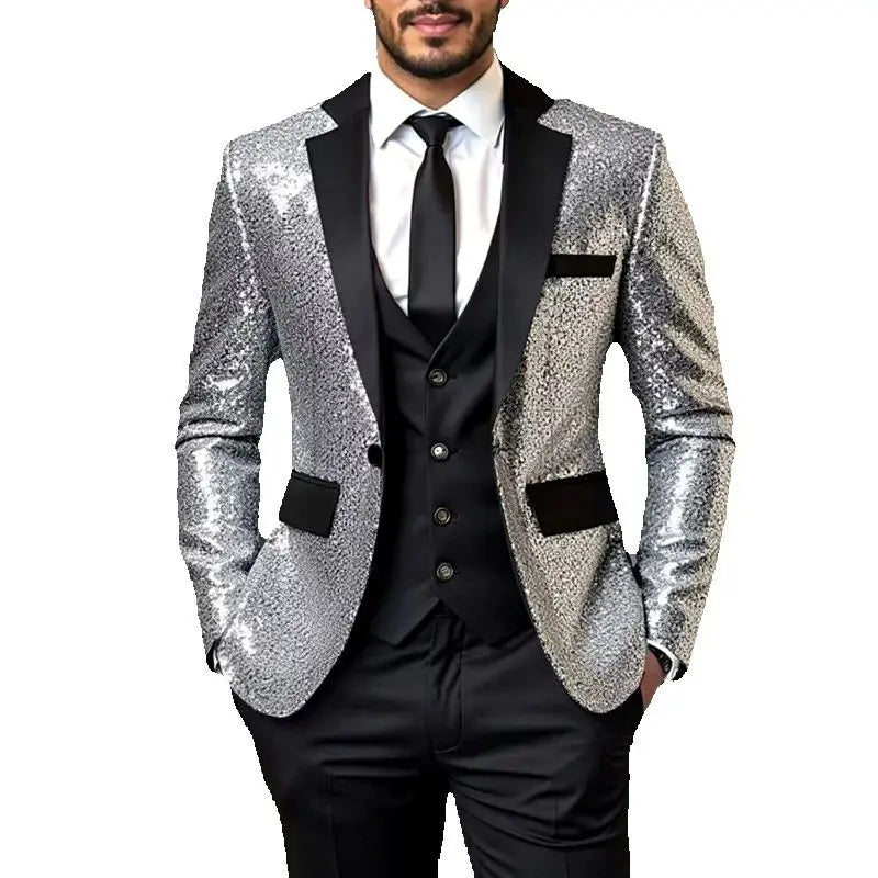 Veste de smoking à paillettes brillantes pour hommes – Dégradé bleu royal et or, revers noir, vêtements de fête/mariage/scène formel ‌   Manteau. Camara Shopping Veste de smoking à paillettes brillantes pour hommes – Dégradé bleu royal et or, revers noir, vêtements de fête/mariage/scène formel ‌   Manteau.