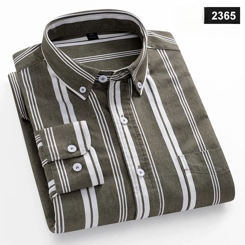 Chemises décontractées à manches longues pour hommes, coupe cintrée, uni, 100% coton, hauts à carreaux rayés, doux, styliste, mode, tendances coréennes, vêtements - Camara ShoppingChemises décontractées à manches longues pour hommes, coupe cintrée, uni, 100% coton, hauts à carreaux rayés, doux, styliste, mode, tendances coréennes, vêtements