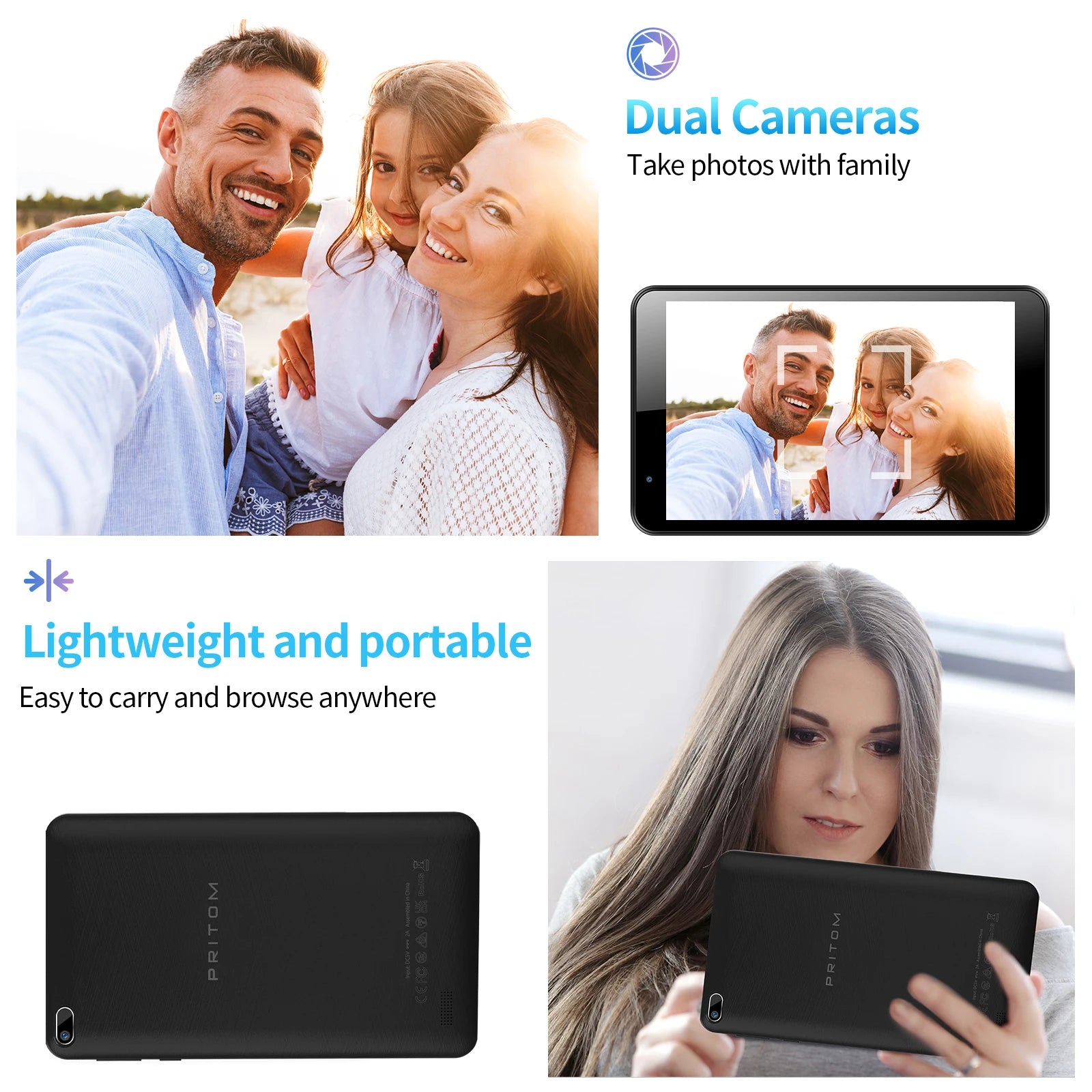 Tablette PC PRITOM 7 pouces 32 Go Android 13 avec processeur Quad Core, écran HD IPS, double caméra, Wi-Fi et étui de protection en PU Camara Shopping Tablette PC PRITOM 7 pouces 32 Go Android 13 avec processeur Quad Core, écran HD IPS, double caméra, Wi-Fi et étui de protection en PU