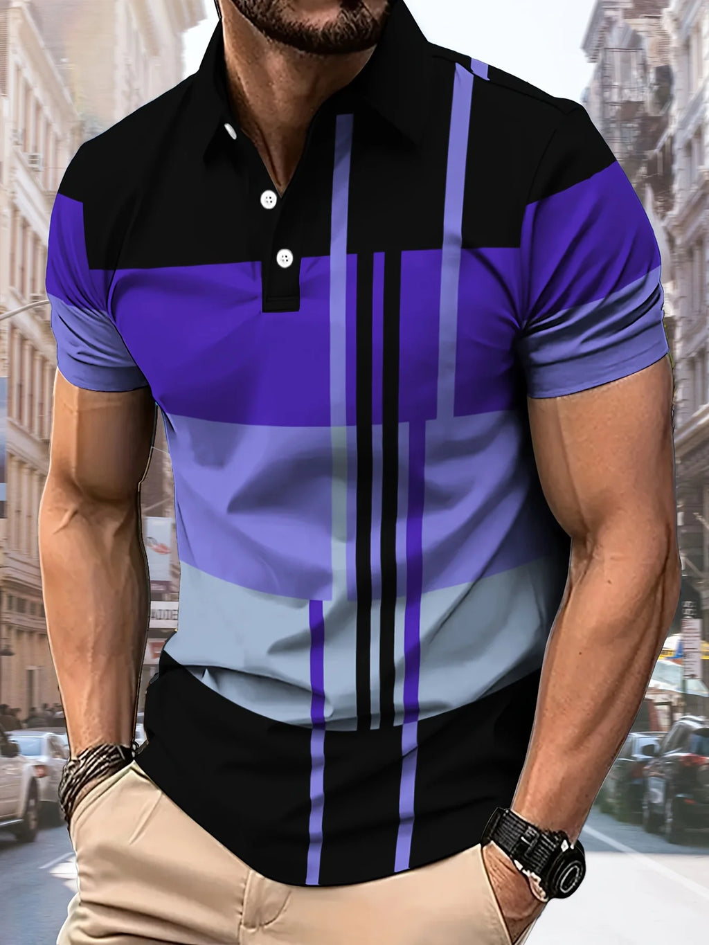 La nouvelle chemise POLO pour hommes d'été 2025 présente une impression de motifs rayés 3D décontractés, confortables et respirantes à la mode Camara Shopping La nouvelle chemise POLO pour hommes d'été 2025 présente une impression de motifs rayés 3D décontractés, confortables et respirantes à la mode
