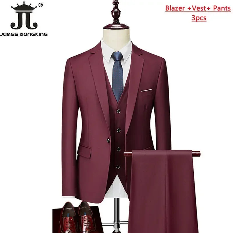 Costume homme formel pour le bureau, mariage, fête, couleur unie, tailles M-6XL, 15 couleurs (veste + gilet + pantalon) Camara Shopping Costume homme formel pour le bureau, mariage, fête, couleur unie, tailles M-6XL, 15 couleurs (veste + gilet + pantalon)