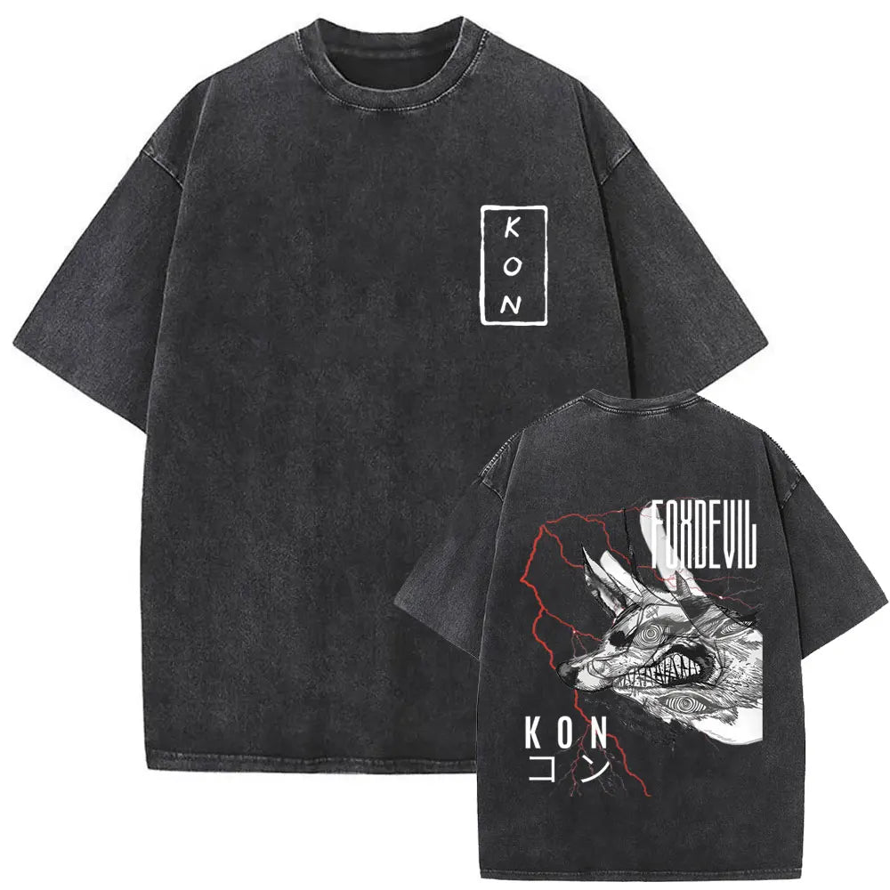 Anime tronçonneuse homme Vintage lavé T-shirt Hayakawa Aki invocation Kon Fox diable graphique T-shirts hommes femmes décontracté mode T-shirts Camara Shopping Anime tronçonneuse homme Vintage lavé T-shirt Hayakawa Aki invocation Kon Fox diable graphique T-shirts hommes femmes décontracté mode T-shirts