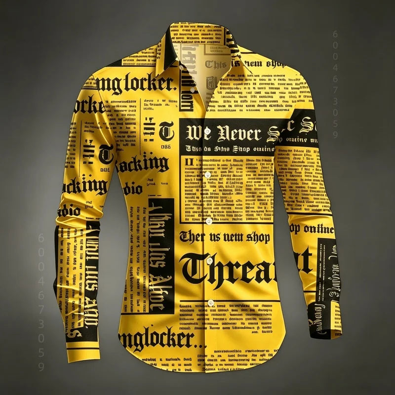Chemise Homme à Manches Longues Imprimé Lettres de Journal Style Rétro Décontracté Boutonnage Simple Tendance Streetwear Haut pour Homme XS-6XL Camara Shopping Chemise Homme à Manches Longues Imprimé Lettres de Journal Style Rétro Décontracté Boutonnage Simple Tendance Streetwear Haut pour Homme XS-6XL
