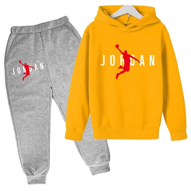 Nouvel ensemble de sport de marque à la mode pour enfants : sweat à capuche et pantalon (3-12 ans) - Motif lettres de basketball