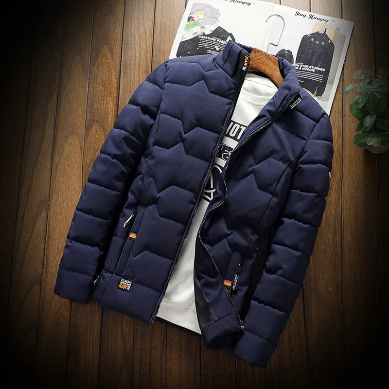 Veste d'hiver épaisse en coton pour homme, manteau chaud, coupe cintrée, rempli de fibres de Polyester, fermeture à glissière, couleur unie Camara Shopping Veste d'hiver épaisse en coton pour homme, manteau chaud, coupe cintrée, rempli de fibres de Polyester, fermeture à glissière, couleur unie