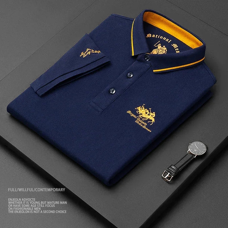 Polo brodé en coton pour hommes, T-shirt décontracté à manches courtes, revers, affaires haut de gamme, été, nouveau, haute qualité, 2024 Camara Shopping Polo brodé en coton pour hommes, T-shirt décontracté à manches courtes, revers, affaires haut de gamme, été, nouveau, haute qualité, 2024