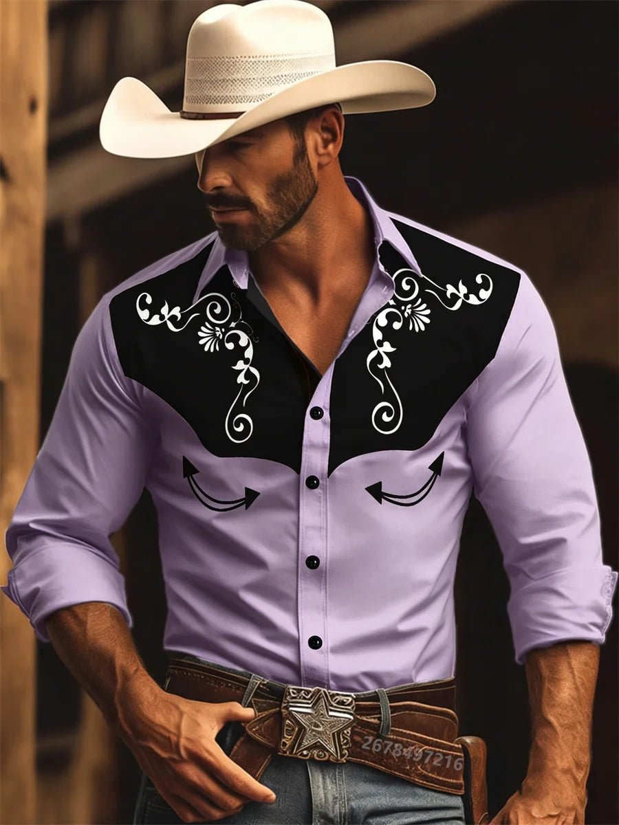 Nouvelle chemise à manches longues pour homme, style western cowboy, chemise à motif vintage imprimé, chemise à manches longues à col tendance pour homme. - Camara ShoppingNouvelle chemise à manches longues pour homme, style western cowboy, chemise à motif vintage imprimé, chemise à manches longues à col tendance pour homme.